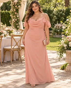 Vestido Largo de Fiesta Rosa Durazno con Manguitas – Elegancia y Delicadeza